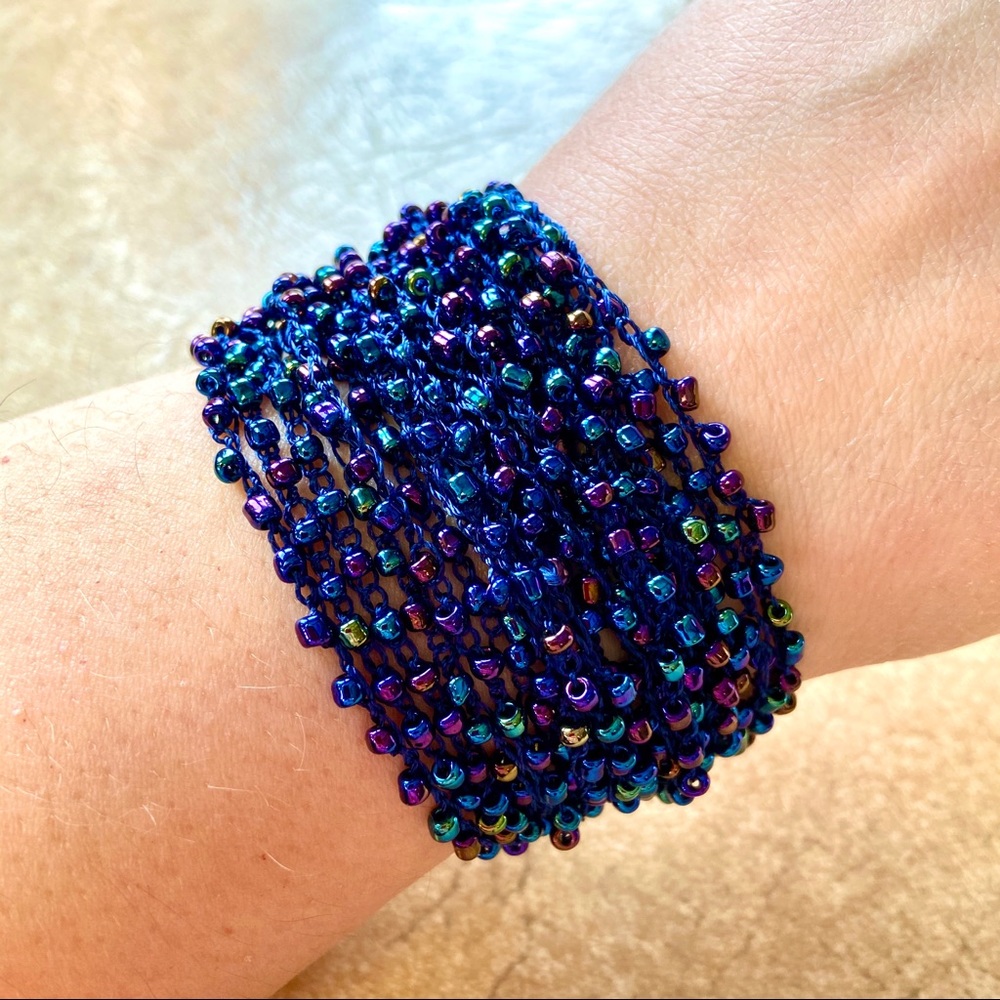Bracelet Seed Bead Cuff NEW-Iris Blues